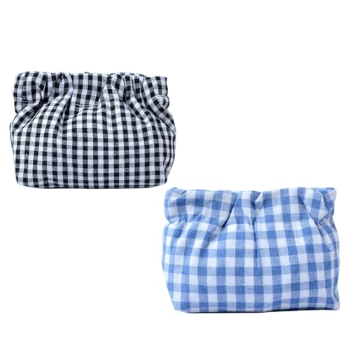 Small Pouch bags for purs 2pcs Mini Cosmetics Makeup Corduroy Storage Bag No Zipper Self-closing Accessories Organizer for Cosmetics Headphones Jewelry (Blue+black)