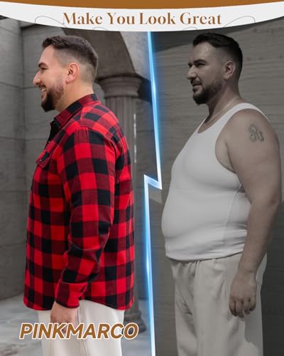 PINKMARCO Men’s Big & Tall Flannel Shirt: Button Down Plaid Shirt for Men, Long Sleeve Casual Shirt for Office Vacation2