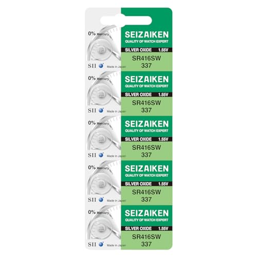 Image of 337 SR416SW 1.55V 0% Hg Silver Oxide Watch Battery (5 Batteries) Made in Japan by Seiko