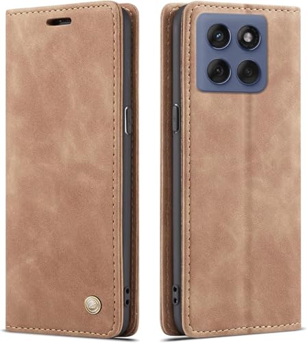 Image of ClickCase for Motorola Edge 60 Fusion 5G Sheepskin Series Faux Soft Leather Wallet Flip Case Kick Stand with Magnetic Closure Lightweight Slim Flip Cover for Motorola Edge 60 Fusion 5G (Beige Brown)