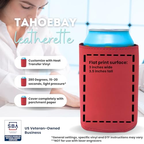 Image of TahoeBay Leatherette Can Cooler Sleeves in Bulk, 12-Pack, Red | Blank Faux Leather, Plain Neoprene Beer Coolers for 12 oz Cans, Blanks for Heat Transfer Vinyl, Groomsmen Gifts, Party Favors