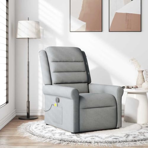 IKAYAA Sillón de Masaje Reclinable, Sillón De Relax, Sillon Masaje Relax Tela, Sillon Relax con Bolsillos Laterales Sofá Individual Sofá Relax Butaca Orejera para Salón Oficina Dormitorio Gris Claro