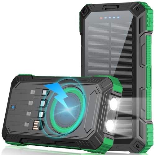 Nymzixt Solar Power Bank 49800mAh 22.5W QC3.0 Fast Charging Built in 4 Cables with USB C 6 Outputs & 2 Inputs for All Cell Phone Portable Wireless Charger Bright LED Flashlight Perfect for Camping
