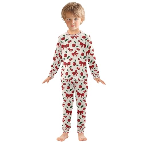 senya Cherry Bow Red Pajamas Set Long Sleeve Soft Cotton Sleepwear 2 Piece3