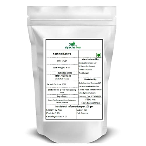 Image of Siyacha Tea, Kashmiri Kahwa Green Tea, 1 KG, Cinnamon, Clove, Saffron, Almond Preium Spice Blend, Loose Leaf Chai Patti, 100% Natural, Makes 500 Cups (approx)