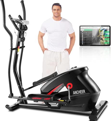 ANCHEER Elliptical Machine, APP Elliptical Trainer with Enhanced LCD Monitor，10 Level of Magnetic Resistence Levels, Heart Rate Sensor & 390lbs Weight Capacity for Home