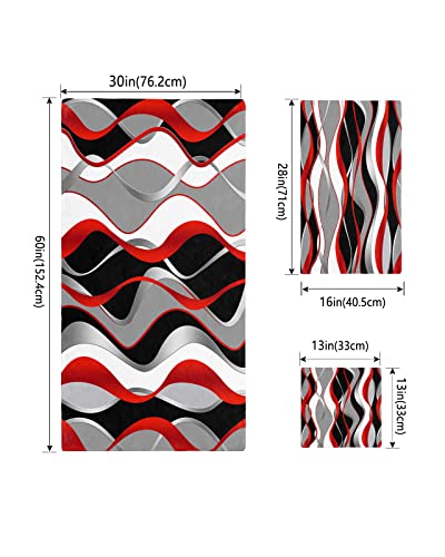 Geometric Red Black Towel Sets For Bathroom,Microfiber Bath Kitchen Beach Hair Hand Yoga Dish Towels And Washcloths,Abstract Modern Grey Stripes Quick Dry Decorative Towels+Set Bath Accessories Decor #TOP3