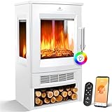 KESSER® Elektrokamin mit Heizung Panorama-Sichtfenster Heizlüfter 9 LED-Flammeneffekt Farbmodi Fernbedienung WiFi App 900/1800W Kaminfeuer elektrisch mit Thermostat Heizfunktion Timer