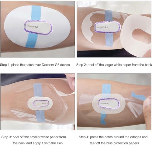 GTAGKOMMEN 55 Pack Dexcom G6 Adhesive Patches,Waterproof & Transparent Dexcom G6 Overpatch for 10 Days Long Stay Fixation Monitor Protection，Easy to Use Pre-Cut Adhesive Tape. — view 2