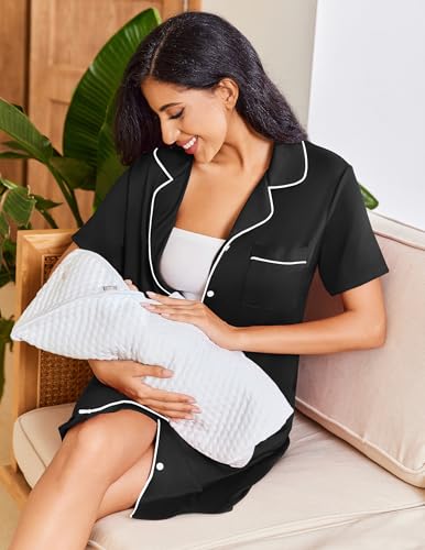 Ekouaer Womens Nightgown Button Down Night Gowns Short Sleeve Sleepshirt V Neck Nightshirt Soft Sleepwear S-XXL4