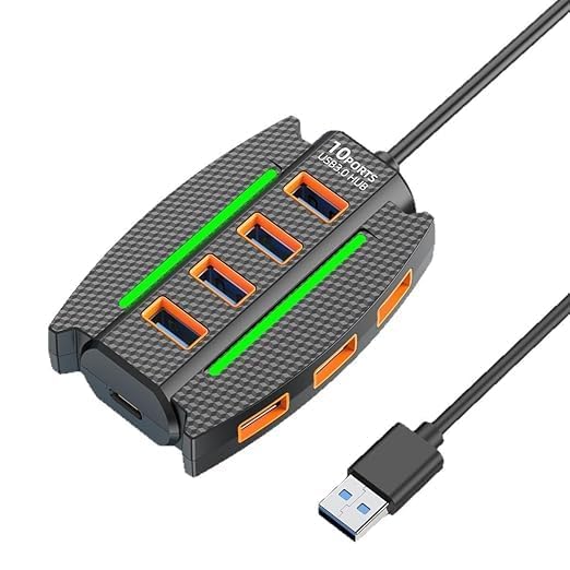 10-Port USB 3.0 Hub with LED Indicator, ABS Build | Overcurrent Protection, Short Circuit Safety, Anti-Backflow Design, 4.5mm Thick Cable, 3D Carbon Pattern-image-21