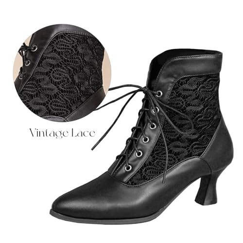 LanreyTaley Women Victorian Lace Booties Wedding Bridal Ankle Boots Witch Costume Boots Mid Heel2