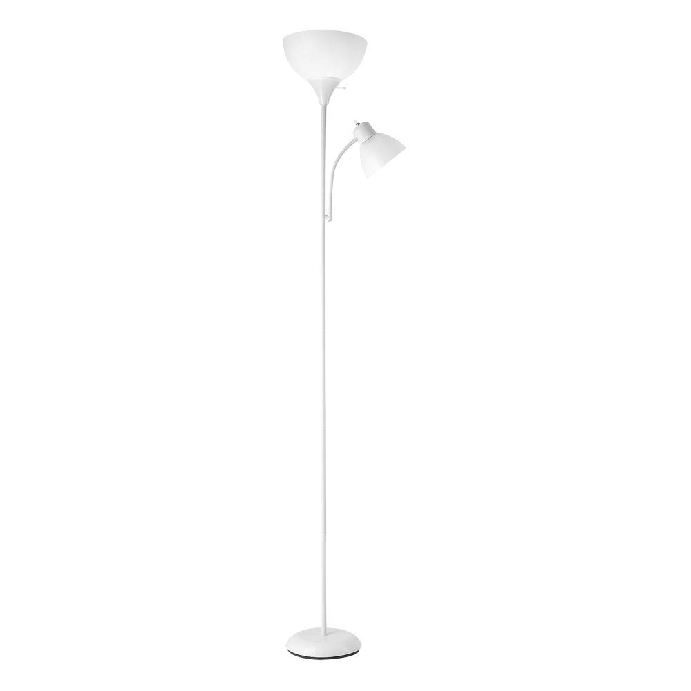 globe electric 67136 72\" torchiere floor lamp + adjustable reading light, matte white, frosted plastic shade, 3-step rotary switch on socket, living room décor, reading light, home essentials