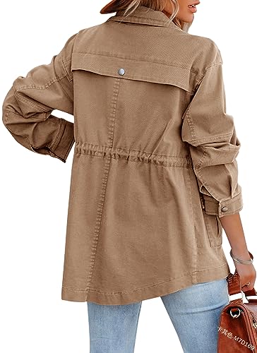 chouyatou Women's Fall Casual Military Anorak Jackets Zip Up Lightweight Safari Utility Coat Outwear with Drawstring3