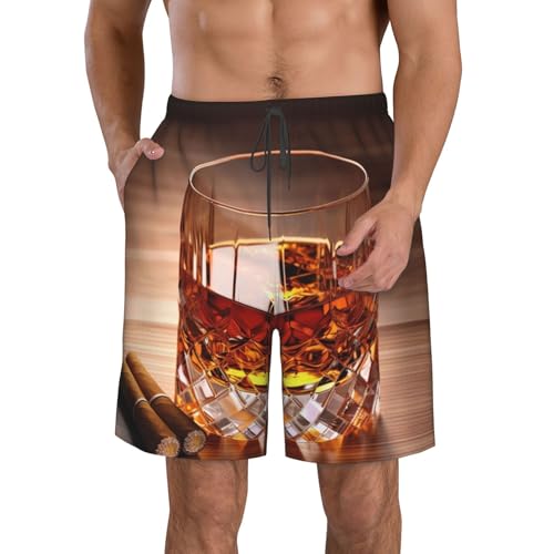 Mens Swim Trunks Quick Dry Board Shorts with Pocket Men Swim Shorts Brown Liquor in Cup Beach Bathing Suits