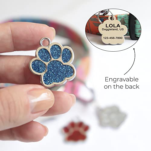 Paw Sparkly Shape Dog Id Tag Stainless Steel Custom Laser Engraved, Cute Bling Glitter Pet Name Tags Personalized With Durable Engraving #TOP5