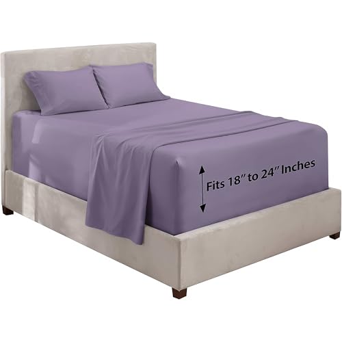 Image of Nestl King Size Sheet Set, 4 Piece Extra Deep Pocket (18-24 inches), Microfiber, Hotel Luxury, Soft, Breathable, Wrinkle-Free, Easy to Care, Grayish Purple