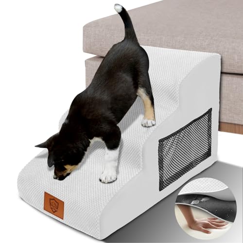 Zvonema Escalera para Perros, Escaleras para Mascotas, Rampa para Perros de 3 Escalones para Camas Altas, Escalera Perros Pequeños y Gatos con Funda Lavable y Fondo Antideslizante, 60 x 40 x 40 cm