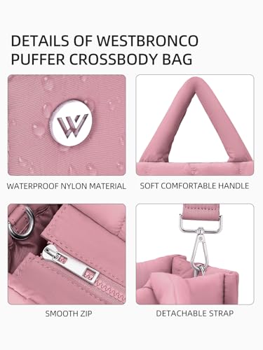 Image of WESTBRONCO Puffer Crossbody Bags for Women Quilted Tote Bag Puffy Weekender Overnight Bag Nylon Shoulder Handbag