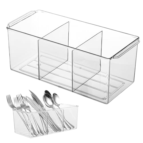 Rainmae Cutlery Storage Organizer, Plastic Silverware Caddy Organizer for Kitchen Countertop Organization - Holds Fork, Knife, Spoon, Tableware Storage Box for Kitchen Table Countertop Outdoor Picnic