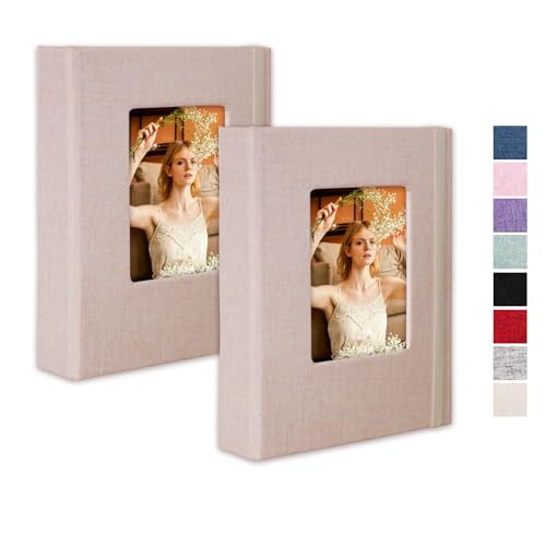 Cherrich Small Photo Album 5x7, Pack of 2 Linen Picture Book, Each Mini 26-Page Album Holds 52 Photos, Art Presentation Folder for Postcards & Picture Storage