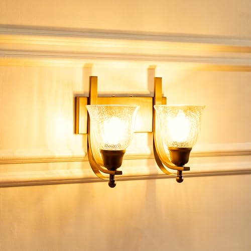 Image of Divine Trends Antique Brass Finish Double J Wall Light with Cup Crackled Glass Golden Luster for Living Room, Bedroom, Home Decoration, Hotel Wall Lamp Pack of 1