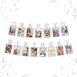 WeBenison Happy Birthday Photo Banner Kids Adults Birthday Paper Photo Frame Cheers to Birthday Bunting Decorations Birthday Picture Banner Silver Glitter