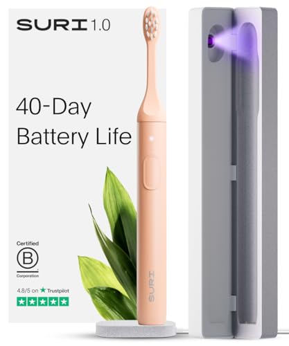 suri 10 sonic electric toothbrush with uv cleaning travel case 1 month battery  designed in california  electric toothbrush for adults  travel toothbrushes  tooth brush  pink