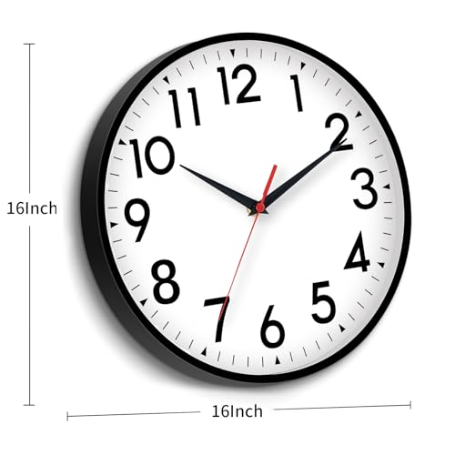 Image of DAXSMY 16 Inch Wall Clock, Large Wall Clocks Battery Operated, Big Silent Non-Ticking Analog Clock Decorative for Living Room, Office, Kitchen, Outdoor,Classroom, Bedroom, Bathroom, School(Black)
