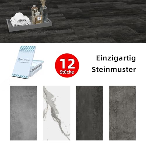 Mulgreat - PVC Bodenbelag - 12 Fliesen Selbstklebende Vinyl-Fliesen - Vinylboden - Betoneffekt - Vinylboden Selbstklebend - 60,96 cm x 30,48 cm Dicke 1,5 mm 2.23m²