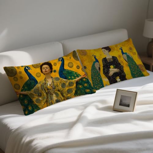 Housse coussin 40x80 lot de 2 imperméable Klimt paon bleu - 7