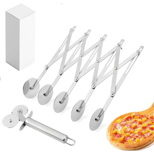 5 Wheel Stainless Steel Pizza Cutter with Double Wheel Dough Divider Expandable Multi Use Pastry Knife Baking Roller for Kitchen