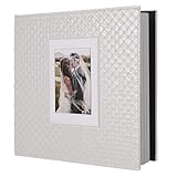 RECUTMS Self Adhesive Photo Album, Large PU Leather Scrapbook Album with Cover Window, 60 Pages DIY Picture Album Holds 3x5 4x6 5x7 8x10 Photos for Family, Wedding, Travel & Memory Book(White)