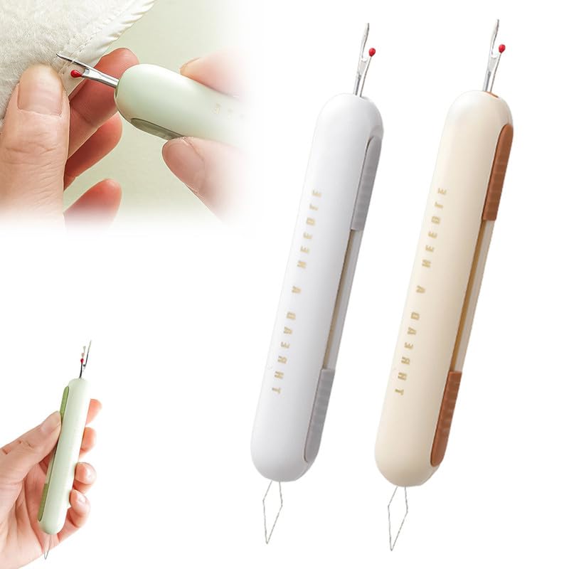 Image of 2 in 1 Needle Threader Seam Ripper, 2024 New Needle Threaders Seam Rippers for Sewing, Upgraded Threading and Seam Remover Seam Ripper Tool for Sewing Crafting Knitting Thread(Grey+Cream)