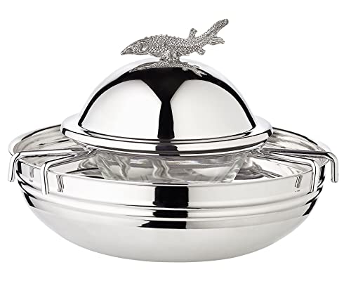 Edzard Ciotola Raffreddabile per Caviale con Inserto in Vetro, Ciotola in Acciaio Inox (Diametro 17,5 cm, Altezza 12,5 cm)