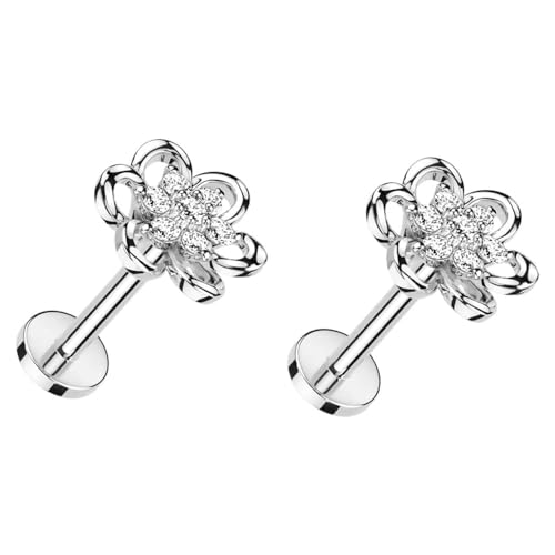 Boucles d'Oreilles à Tige En Forme De Fleur Pour Cartilage Zircone Cubique Tragus Lèvre Labret Hélix Anneaux De Nez Délicate Méduse Piercing Pour Le Corps...