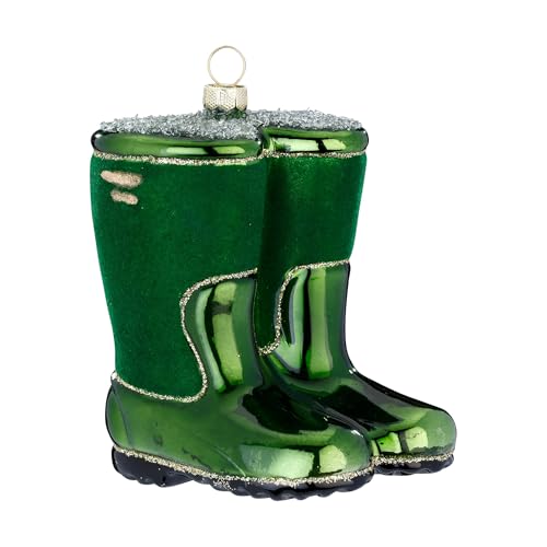 Christbaumschmuck Glas 9cm - Gummistiefel Figur zum Aufhängen - handbemalt - Weihnachtsbaum Anhänger für Weihnachten - Christbaumanhänger & Weihnachtsbaumschmuck - Garten Schuhe Grün