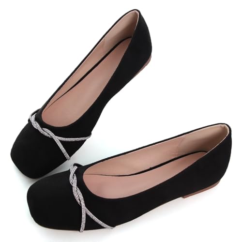 Image of TN TANGNEST Womens Casual Flats Chain Ballet Flats | Fashion Pointed Toe Rhinestone Flats, Comfort Slip On Dress Shoes for Business Work Office Wedding Party