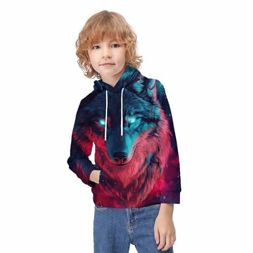 Pull loup imprimé 3D sweat à capuche sport décontracté enfant 12-14 ans - 2