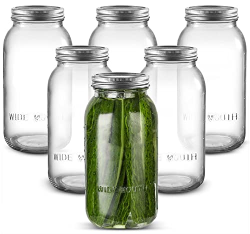 Wide Mouth Mason Jars 64 oz 6 Pack Large Glass Mason Jars with Airtight Lid and Band Half Gallon Canning Jars for Canning, Storing,Fermenting, Pickling