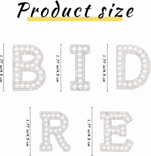 Braut Bügelbuchstaben für Textilien 5 Stück Hochzeit Aufbügeln Buchstaben Strasssteine Buchstaben zum Aufnähen Weiß Perlen Bügelbilder Aufnäher für Kleidung, Hüte, Schuhe, Bastelbedarf