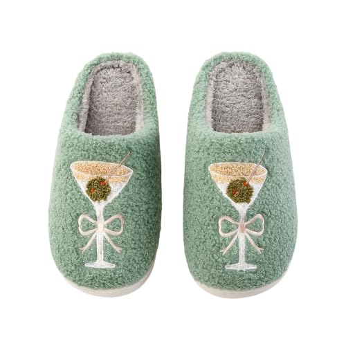 Image of Espresso Martini Slippers for Women Men，Fuzzy Warm Martini Glasses Slippers，Funny Soft Creative Design House Shoes