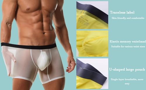 Men's Ice Silk Underwear Sports Shorts Panties Long Boxers Briefs Transparent Jockstrap Ultra-thin Bikini Underpants3