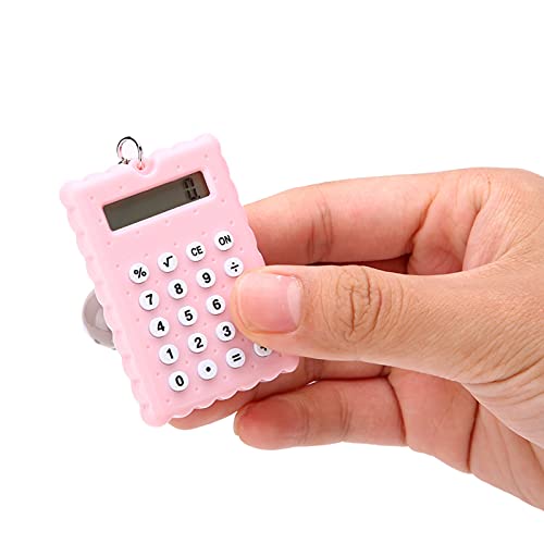 Rechner tragbare Süße Kekse Stil Schlüsselanhänger Taschenrechner Taschenfarbe Perlen Elektronischer Rechner für Studenten (Rosa)