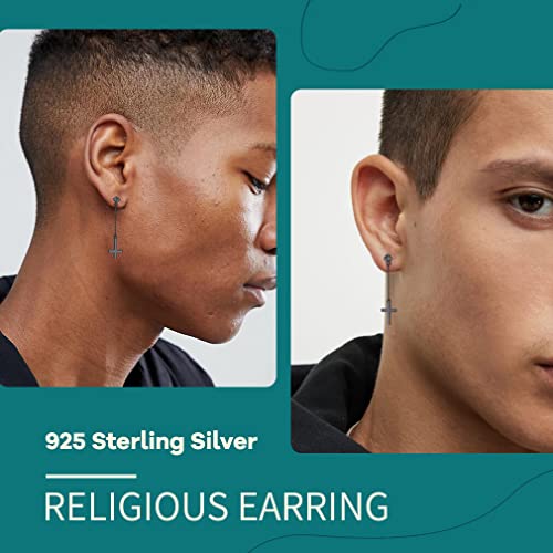Cross Earrings For Men Black Religious Stud Gifts Sterling Silver Hypoallergenic Christian Dangle Drop Crucifix Women Jewelry Gift #TOP2