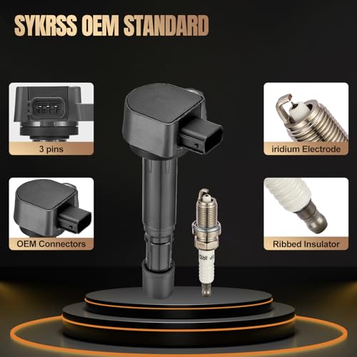Image of Set of 4 UF400 Ignition Coil Pack and ZFR6FGP Spark Plugs Compatible with Honda Civic 1.7L L4 2001 2002 2003 2004 2005 Civic 2001-2005 EL 1.7L L4 Replaces C1460 5C1634