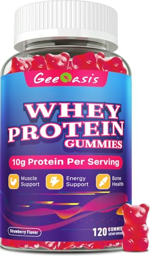 Whey Protein Gummies 10g, Protein Chewables Supplements for Women & Men, Muscle & Energy Support, Bone Health, Strawberry Flavor, 120 Count
