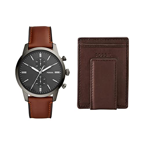 Fossil Men's Townsman Quartz Leather Chronograph Watch, Color: Smoke, Brown (Model: Fs5522) Men's Ingram Leather Minimalist Front Pocket Card Case Wallet, Brown #TOP25