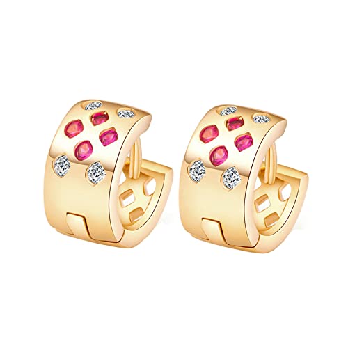 ZQHWYZ 18K Yellow Gold Earrings for Women, Hollow Rhombus with Round Ruby Diamond Hoop Earrings for Women Gold