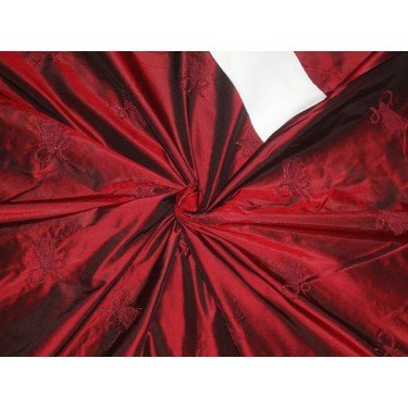 Tissu en taffetas de soie brodé bordeaux noir coupon textile largeur 137cm pour robe de soirée